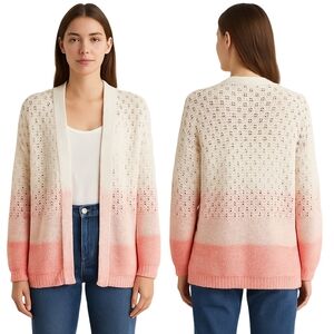ANTHROPOLOGIE Faustia Dip Dyed Ombre Cardigan Sweater Womens Medium White Pink
